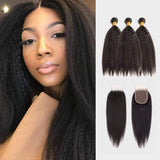Brooklyn Hair 11A Kinky Straight / 3 Bundles with 4x4 Lace Closure Look by Theodora - Brooklyn Hair