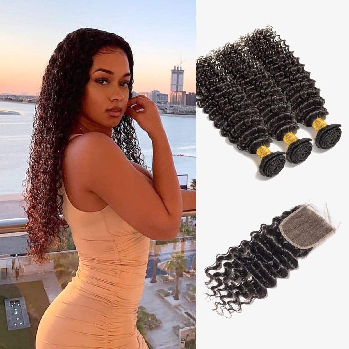 Brooklyn Hair 7A Deep Wave / 3 Bundles with 4x4 Lace Closure Look - Brooklyn Hair