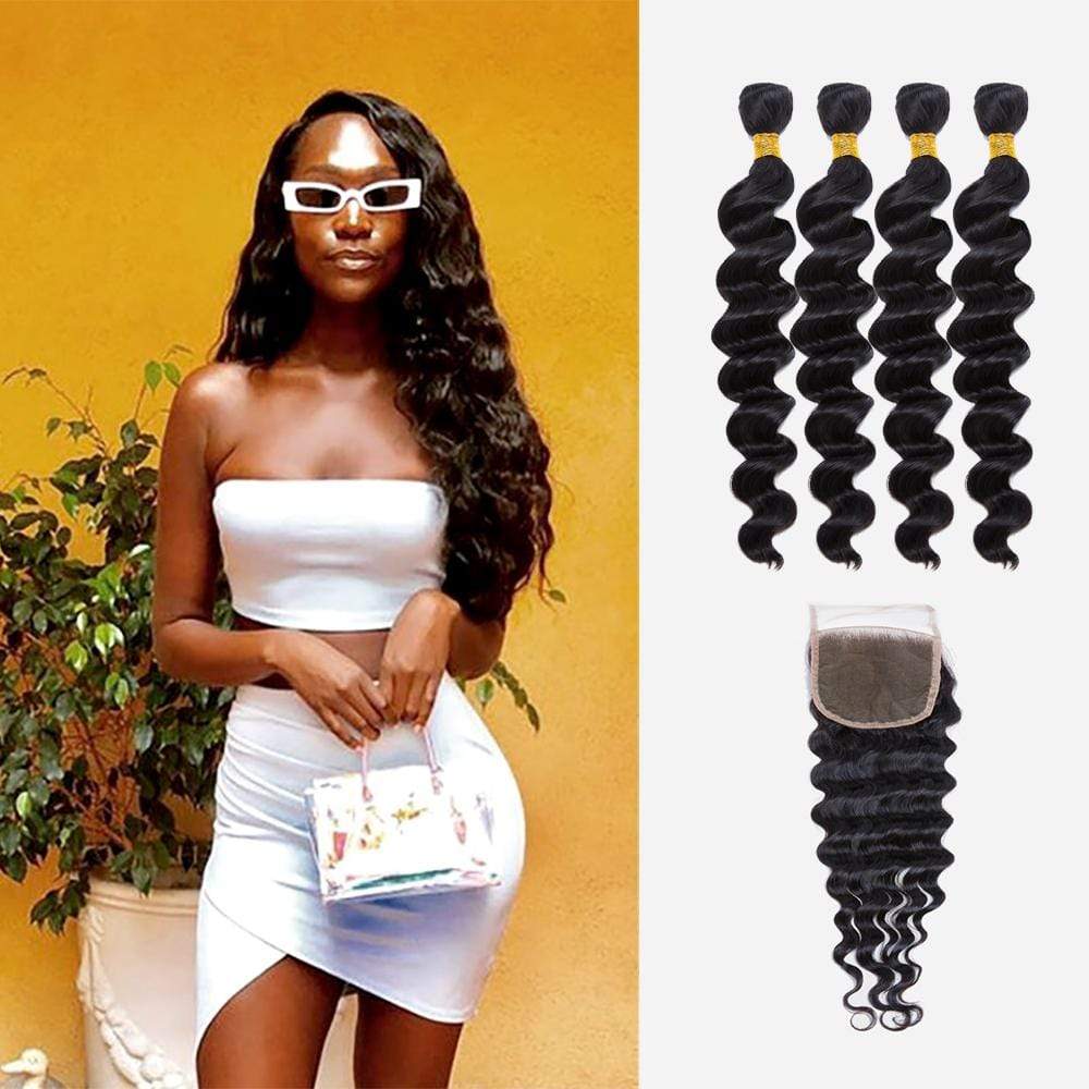 Brooklyn Hair 9A Loose Wave / 4 Bundles with 4x4 Lace Closure Look - Brooklyn Hair