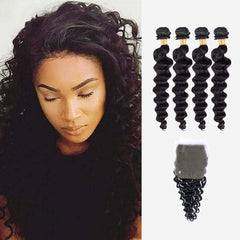 Brooklyn Hair 9A Loose Deep Wave / 4 Bundles with 4x4 Lace Closure Look - Brooklyn Hair