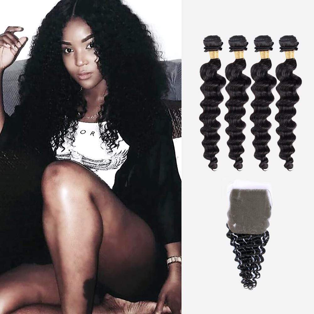 Brooklyn Hair 9A Loose Deep Wave / 4 Bundles with 4X4 Lace Closure Look - Brooklyn Hair