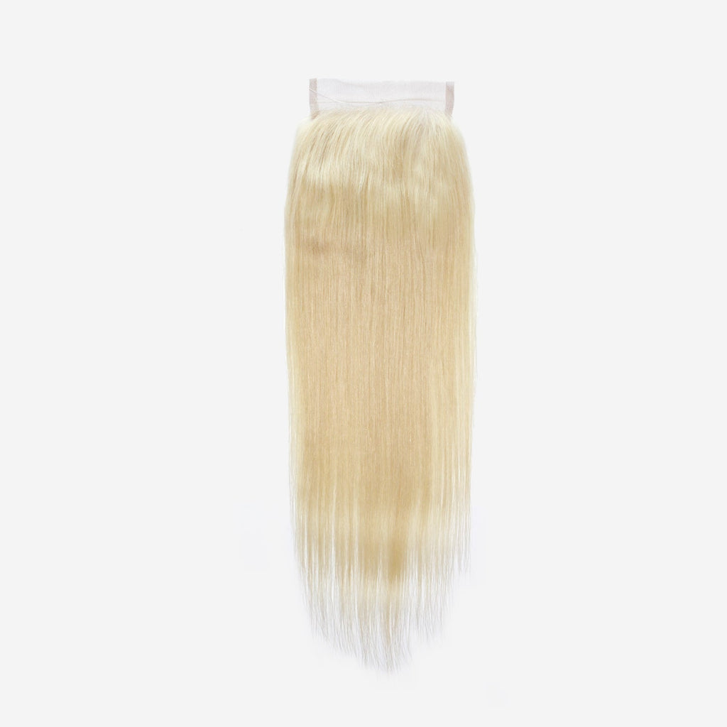 Brooklyn Hair 9A Platinum Blonde #613 Straight 4x4 Transparent Lace Closure