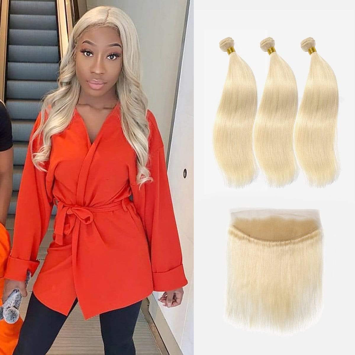 Brooklyn Hair 9A Platinum Blonde #613 Straight / 3 Bundles with 13x4 Lace Frontal Look - Brooklyn Hair