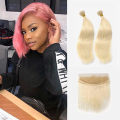 Brooklyn Hair 9A Platinum Blonde #613 Straight /  2 Bundles with 13x4 Lace Frontal Look - Brooklyn Hair