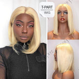 Brooklyn Hair T Part Wig / Platinum Blonde Bob Style Medium Length 12-16