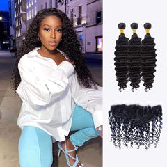 Brooklyn Hair 11A Deep Wave / 3 Bundles with 13x4 Lace Frontal Look - Brooklyn Hair