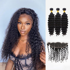 Brooklyn Hair Brooklyn Hair 11A Deep Wave / 3 Bundles with 13x4 Lace Frontal Look Reg. Lace