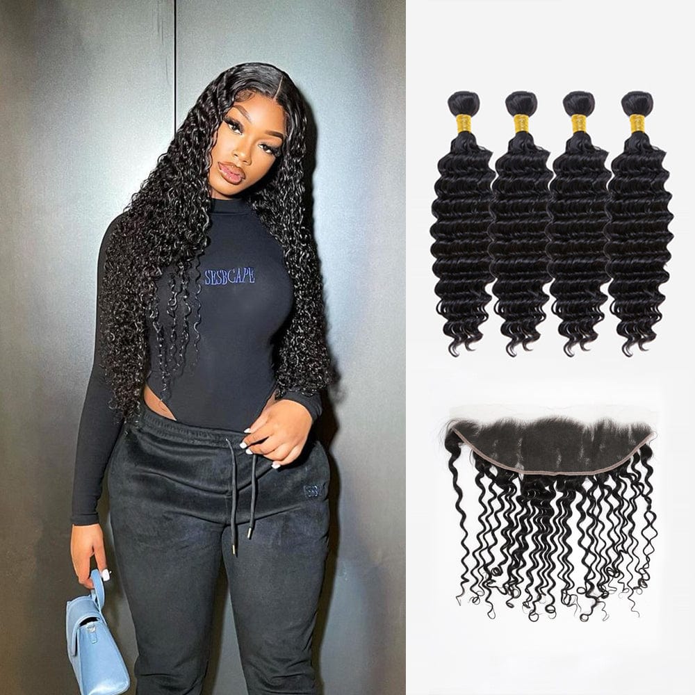 Brooklyn Hair Brooklyn Hair 11A Deep Wave / 4 Bundles with 13x4 Lace Frontal Look