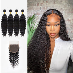 Brooklyn Hair Brooklyn Hair 11A Deep Wave / 4 Bundles with 5x5 Lace Closure Look