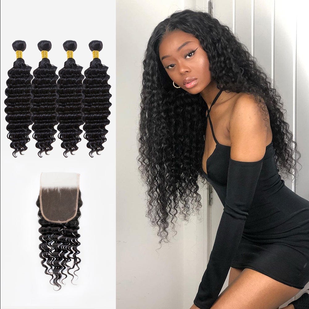 Brooklyn Hair Brooklyn Hair 11A Deep Wave / 4 Bundles with 5x5 Lace Closure Look Transparent. Lace