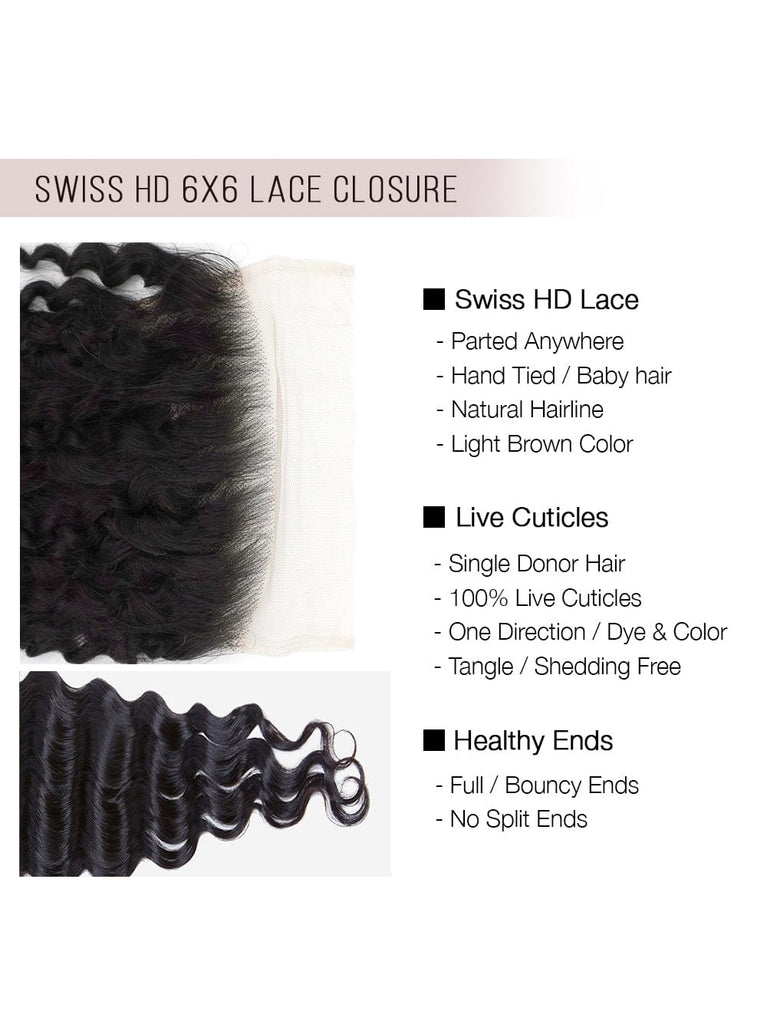 Brooklyn Hair Brooklyn Hair 11A True Swiss HD 6x6 Lace Closure Loose Wave