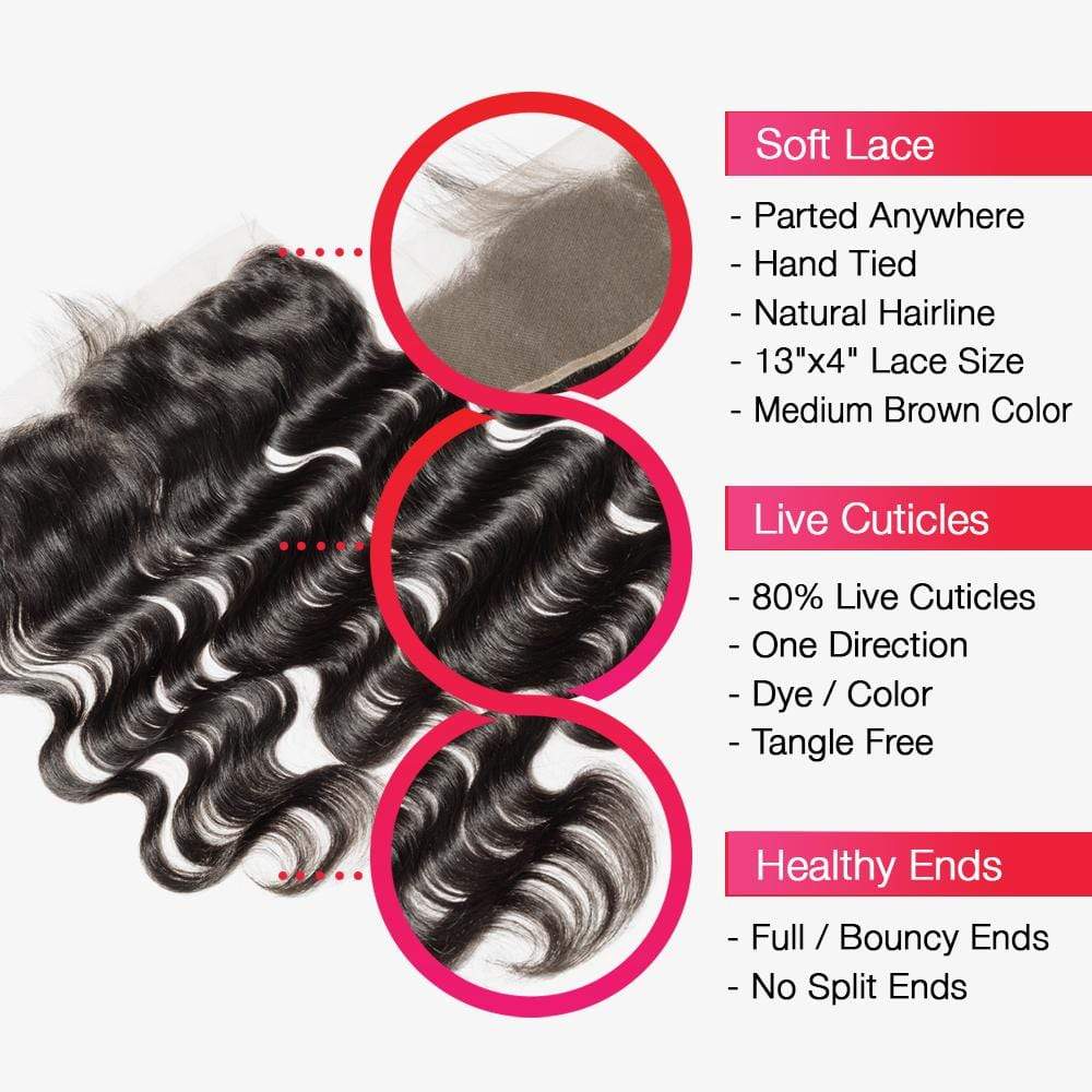 Brooklyn Hair Brooklyn Hair 7A Body Wave / 2 Bundles with 13x4 Lace Frontal Look