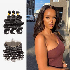 Brooklyn Hair 7A Body Wave / 3 Bundles with 13x4 Lace Frontal Look - Brooklyn Hair