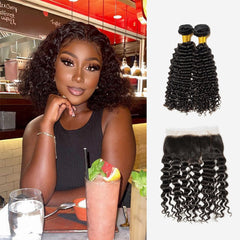 Brooklyn Hair Brooklyn Hair 7A Deep Wave / 2 Bundles with 13x4 Lace Frontal Deal Look