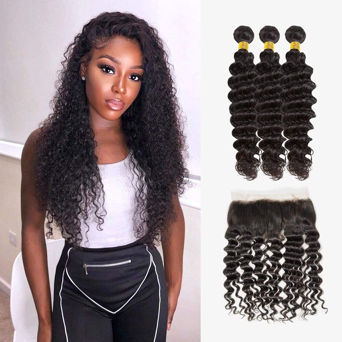 Brooklyn Hair 7A Deep Wave / 3 Bundles with 13x4 Lace Frontal Look - Brooklyn Hair