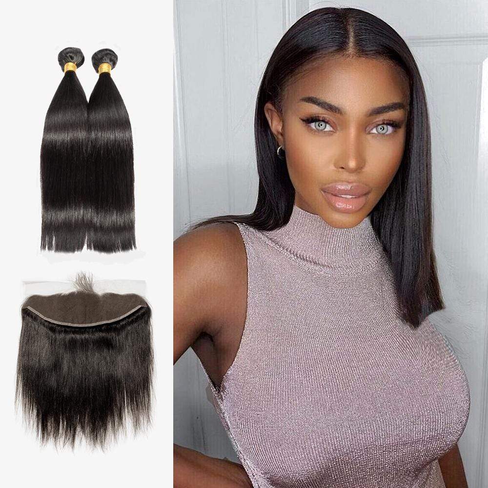 Brooklyn Hair Brooklyn Hair 7A Straight / 2 Bundles with 13x4 Lace Frontal Look