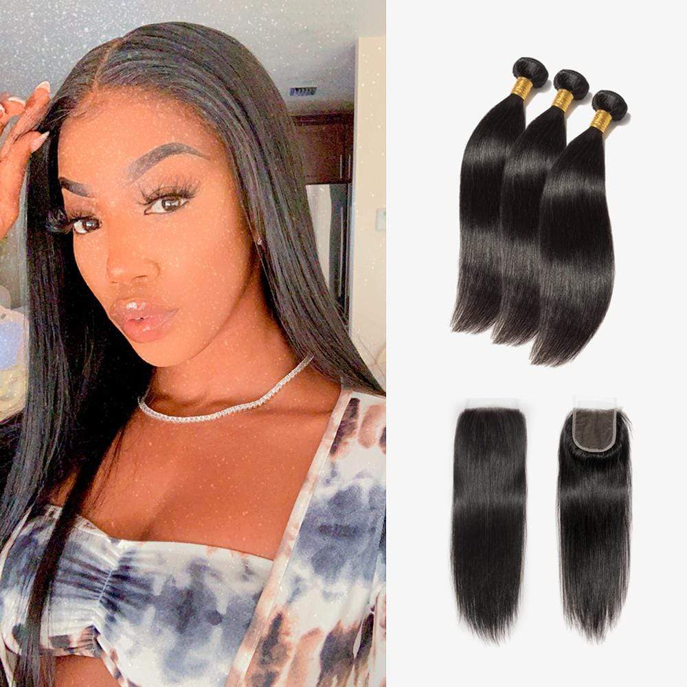 Brooklyn Hair 7A Straight / 3 Bundles with 4x4 Lace Closure Look by Chanell - Brooklyn Hair