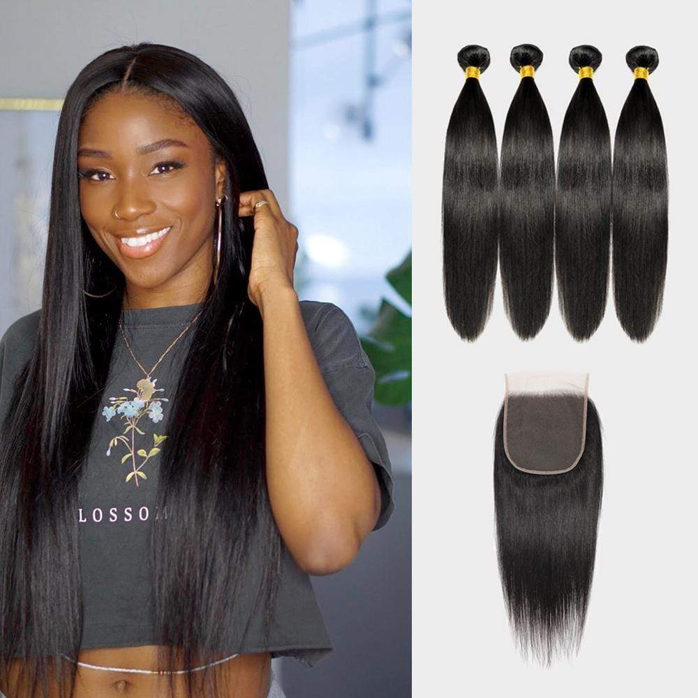 Brooklyn Hair 7A Straight / 4 Bundles with 4x4 Lace Closure Look by Makeba - Brooklyn Hair