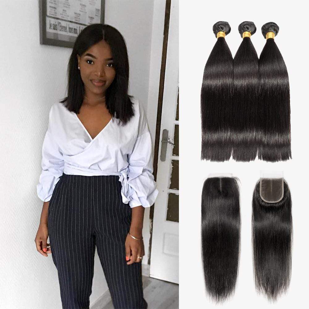 Brooklyn Hair 7A Straight / 3 Bundles with 4x4 Lace Closure Look - Brooklyn Hair