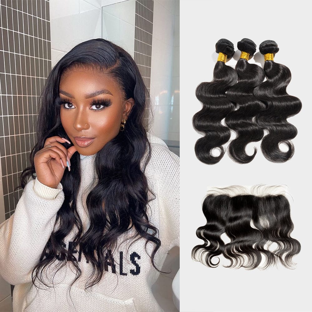 Brooklyn Hair Brooklyn Hair 9A Body Wave / 3 Bundles with 13x4 Lace Frontal Look