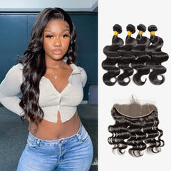 Brooklyn Hair Brooklyn Hair 9A Body Wave / 3 Bundles with 13x4 Lace Frontal Look