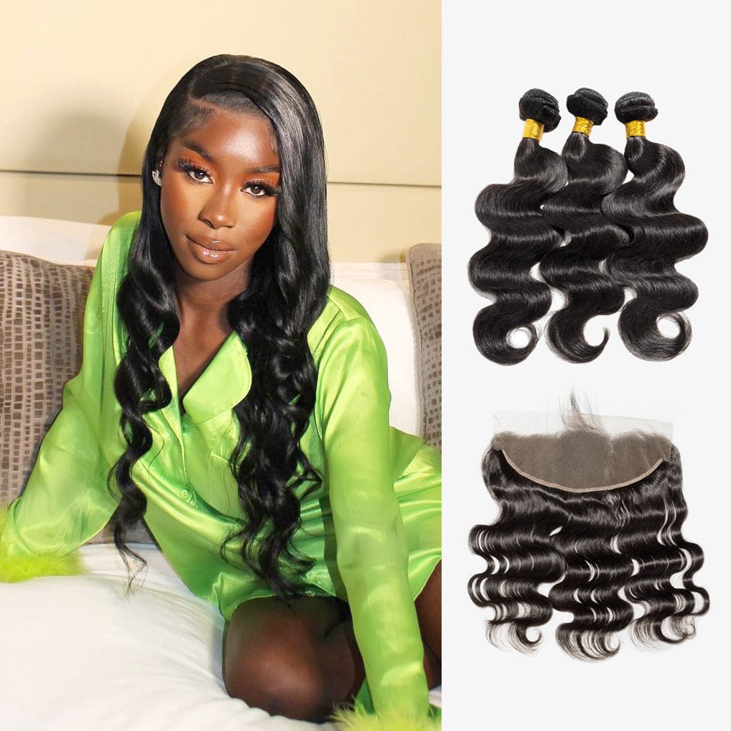 Brooklyn Hair Brooklyn Hair 9A Body Wave / 3 Bundles with 13x4 Long Lace Frontal Look