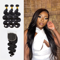 Brooklyn Hair Brooklyn Hair 9A Body Wave / 3 Bundles with 6x6 Lace Closure Look