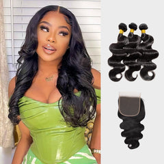 Brooklyn Hair Brooklyn Hair 9A Body Wave / 3 Bundles with 6x6 Lace Closure Look