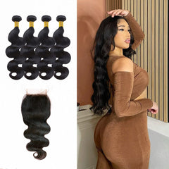 Brooklyn Hair Brooklyn Hair 9A Body Wave / 4 Bundles with 5x5 Lace Closure Look