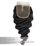 Brooklyn Hair Brooklyn Hair 9A Brazilian Loose Wave 4x4 Lace Closure Reg. Lace / Middle Part / 14