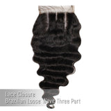 Brooklyn Hair Brooklyn Hair 9A Brazilian Loose Wave 4x4 Lace Closure Reg. Lace / Three Part / 14