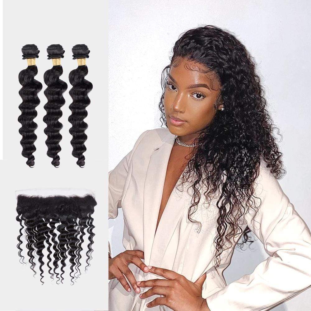 Brooklyn Hair 9A Loose Deep Wave / 3 Bundles with 13X4 Lace Frontal Look - Brooklyn Hair