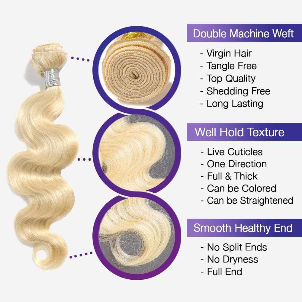 Brooklyn Hair Brooklyn Hair 9A Platinum Blonde #613 Body Wave 3 Bundle Deals