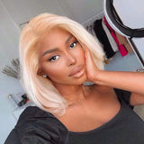 Brooklyn Hair 9A Platinum Blonde #613 Straight / 2 Bundles with 13x4 Lace Frontal Look