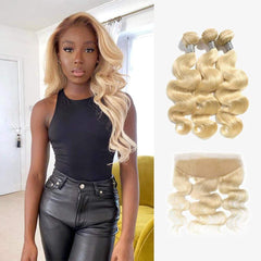 Brooklyn Hair 9A Platinum Blonde #613 Body Wave / 3 Bundles with 13x4 Lace Frontal Look - Brooklyn Hair