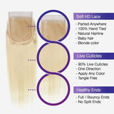 Brooklyn Hair 9A Platinum Blonde #613 Straight / 3 Bundles Hair with 4x4 Lace Closure Look - Brooklyn Hair