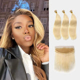 Brooklyn Hair 9A Platinum Blonde #613 Straight / 3 Bundles with 13x4 Lace Frontal Look - Brooklyn Hair