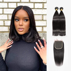 Brooklyn Hair 9A Straight / 2 Bundle with 5x5 Lace Closure Look - Brooklyn Hair