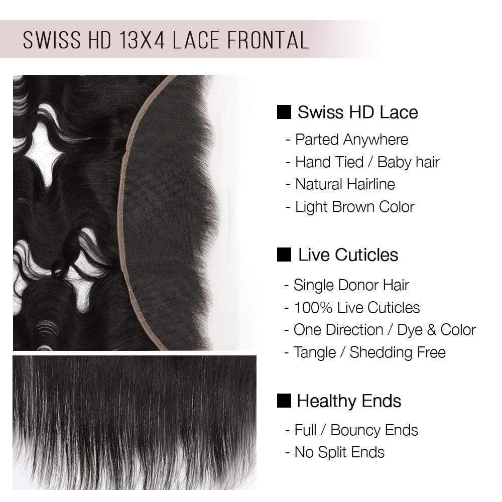 Brooklyn Hair Brooklyn Hair 9A Straight / 2 Bundles with 13x4 Lace Frontal Look Swiss HD / Natural Black