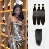 Brooklyn Hair 9A Straight / 3 Bundle with 5x5 Lace Closure Look