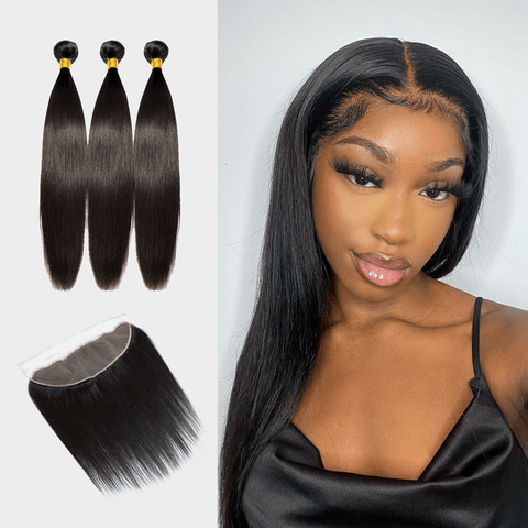 Brooklyn Hair Brooklyn Hair 9A Straight / 3 Bundles with 13x4 Lace Frontal Look