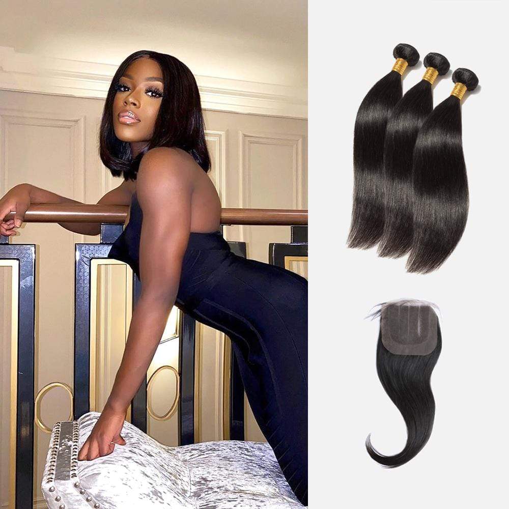 Brooklyn Hair 9A Straight / 3 Bundles with 4x4 Lace Closure Look - Brooklyn Hair