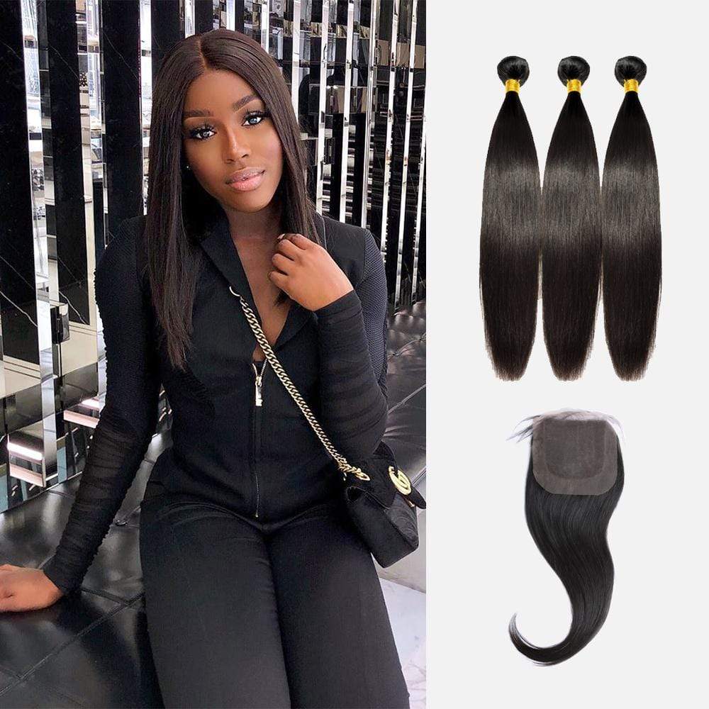 Brooklyn Hair 9A Straight / 3 Bundles with 4x4 Lace Closure Look - Brooklyn Hair