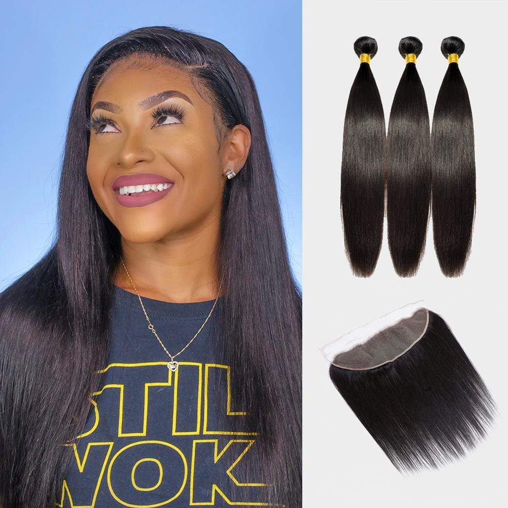 Brooklyn Hair 9A Straight / 3 Bundles with 13x4 Lace Frontal Look by PETITE-SUE - Brooklyn Hair