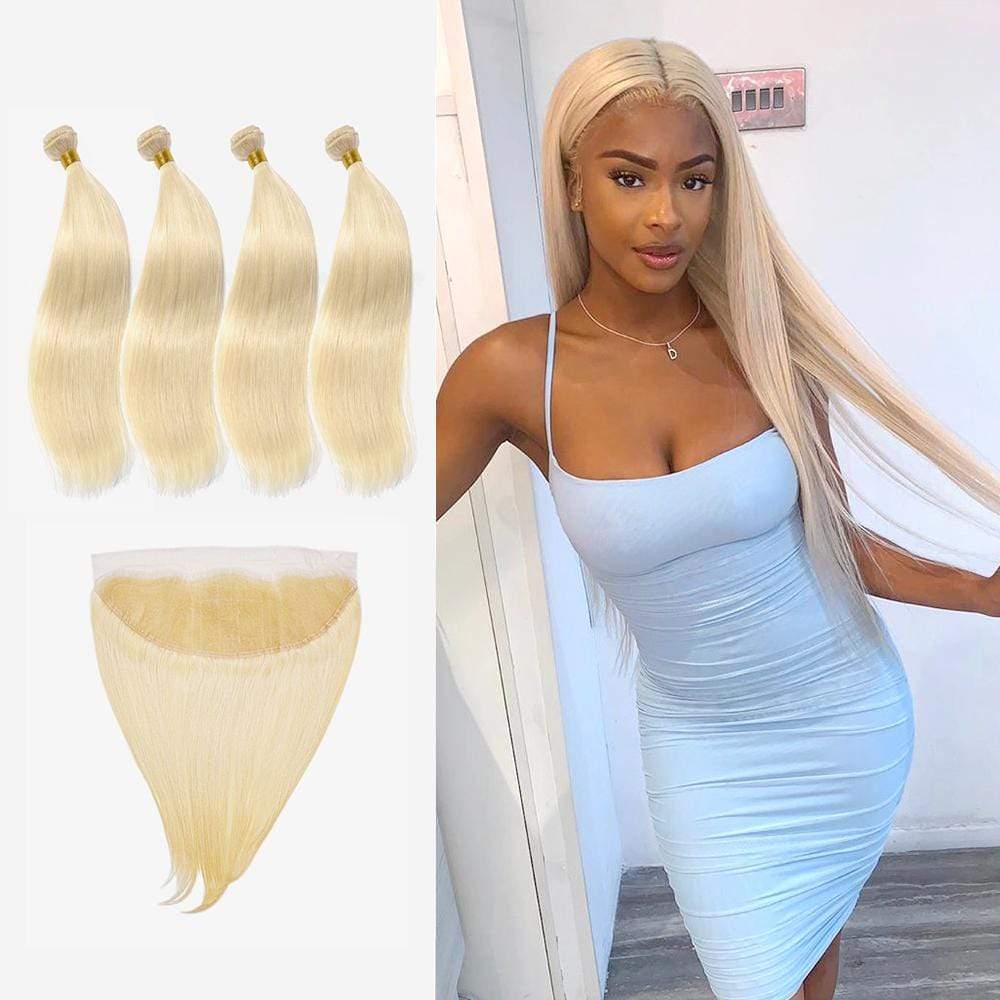 Brooklyn Hair 11A Platinum Blonde #613 Straight / 4 Bundles with 13x4 Lace Frontal Look - Brooklyn Hair