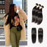 Brooklyn Hair 7A Straight / 3 Bundles with 4x4 Lace Closure Look by Theodora