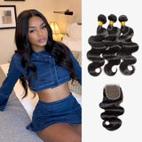 Brooklyn Hair 7A Body Wave / 3 Bundles with 4x4 Lace Closure Look
