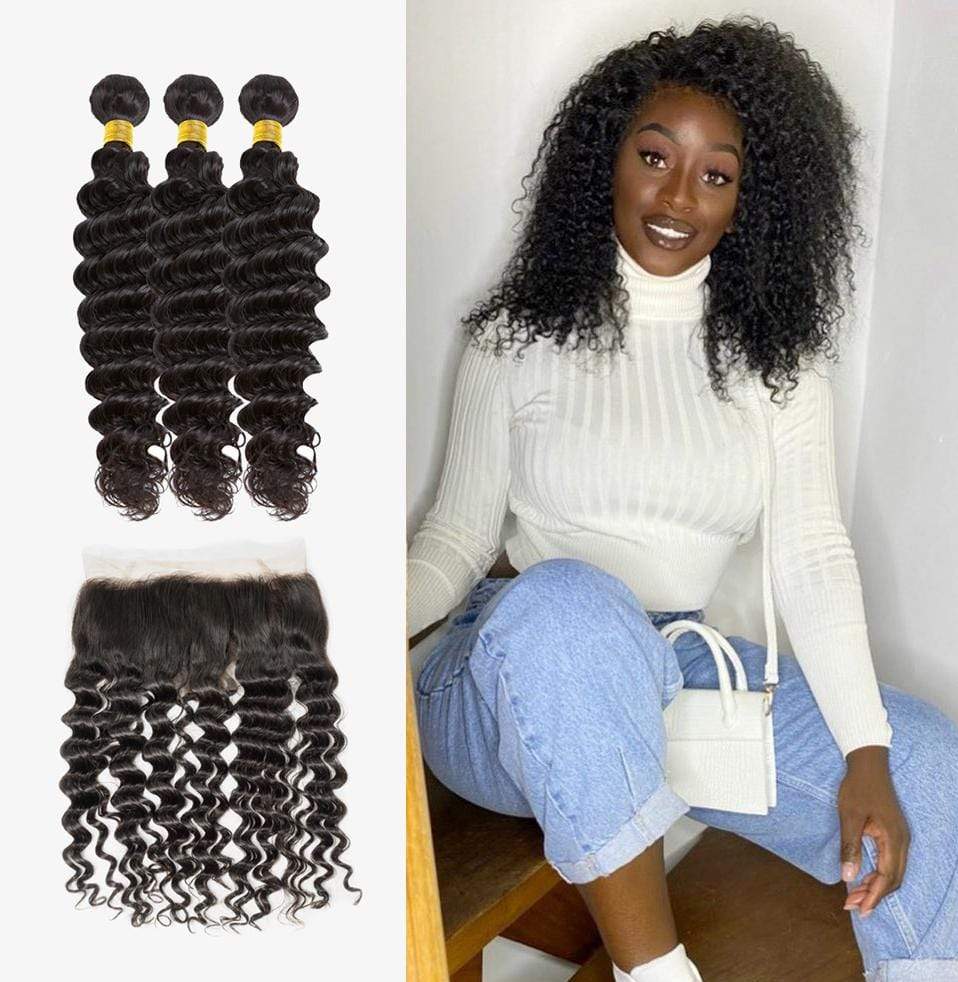 Brooklyn Hair 7A Deep Wave / 3 Bundles with 13x4 Lace Frontal Look - Brooklyn Hair