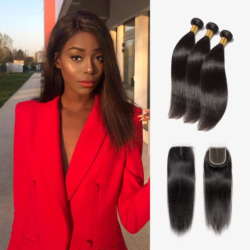 Brooklyn Hair 7A Straight / 3 Bundles with 4x4 Lace Closure Look - Brooklyn Hair