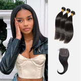 Brooklyn Hair 9A Straight / 3 Bundles with 4x4 Lace Closure Look
